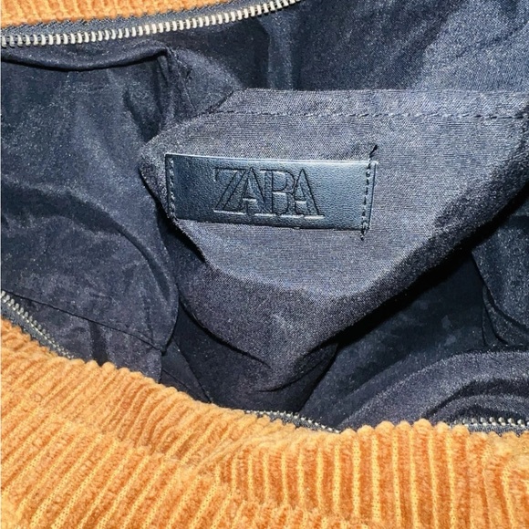 Vintage Style Zara Corduroy Rich Brown Front Pocket Large Tote Bag Women’s - Picture 6 of 10